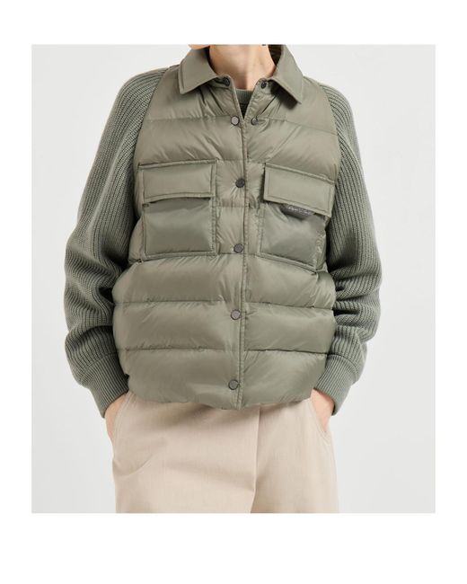 Brunello Cucinelli Green Down Quilted Short Puffer Jacket