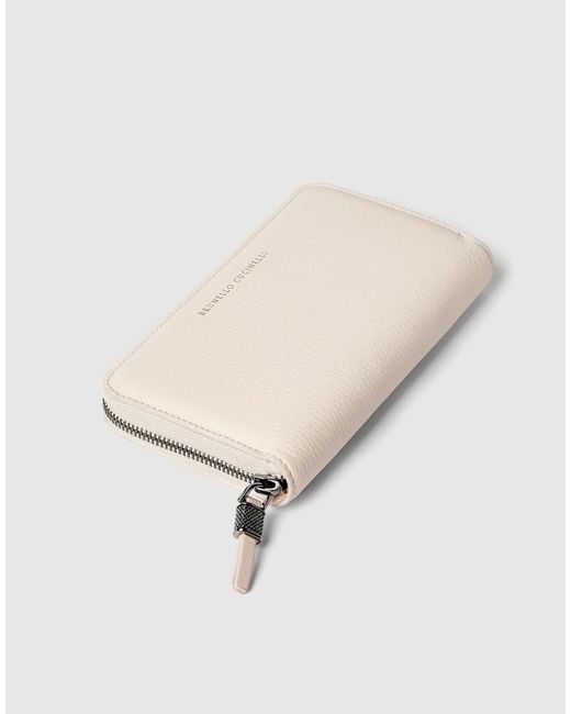 Brunello Cucinelli White Grained Zip Wallet