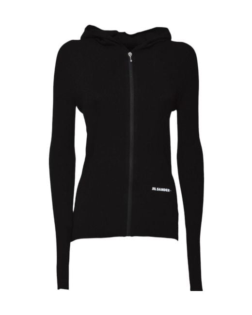 Jil Sander Black Hooded Zip-Up Cardigan