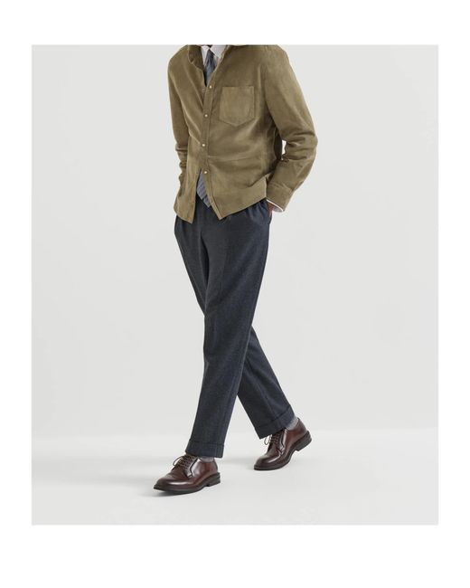 Brunello Cucinelli Green Suede Overshirt for men