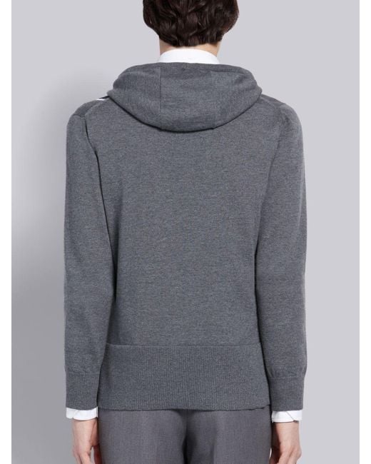 Thom Browne Gray Intarsia-Knit Stripe Panel Hoodie for men