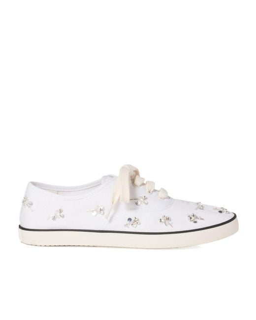 Miu Miu White Embellished Low-Top Sneakers