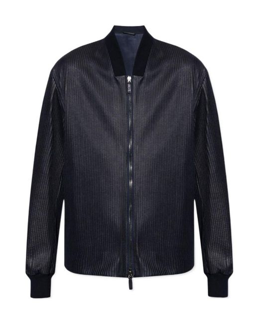 Giorgio Armani Blue Zip Ribbed Jacket for men