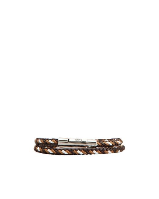 Tod's White My Colors Braided Leather Bracelet for men