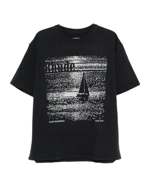 Rhude Black Graphic-Print Crewneck T-Shirt for men