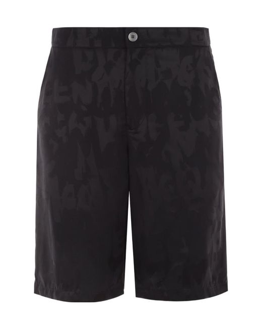 McQueen Black Logo Patterned Satin Shorts for men