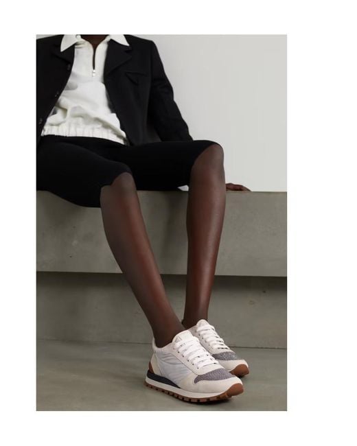 Brunello Cucinelli White Panelled Low-Top Sneakers