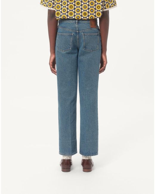 Valentino Blue Logo Patch Straight Leg Jeans for men