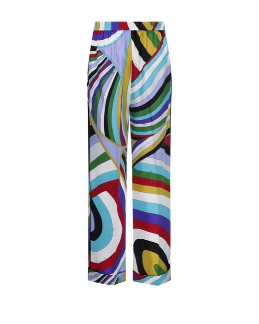Emilio Pucci Blue Pucci Maddalena Printed High Waist Trousers for men
