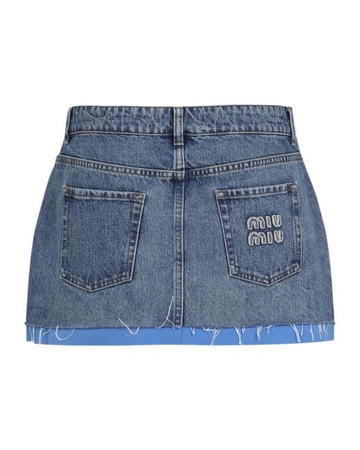 Miu Miu Blue Denim And Poplin Miniskirt