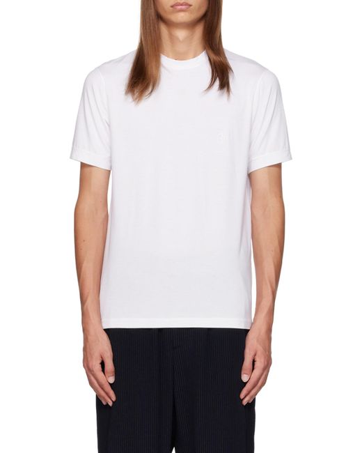 Giorgio Armani White Logo Embroidered Crewneck T-Shirt for men