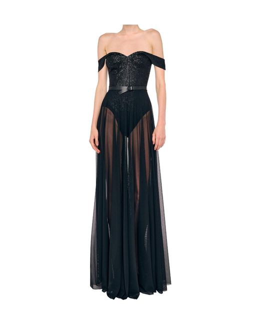 Norma Kamali Black Sequin-Embellished V-Neck Maxi Dress