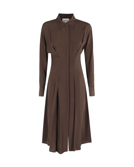 Semicouture Brown Ruffled Button Dress