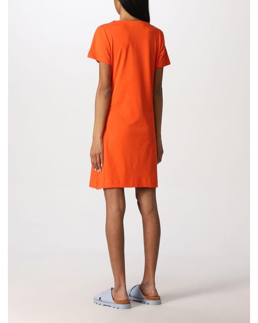 Moschino Orange Printed Pattern Short-Sleeved Slim Dress