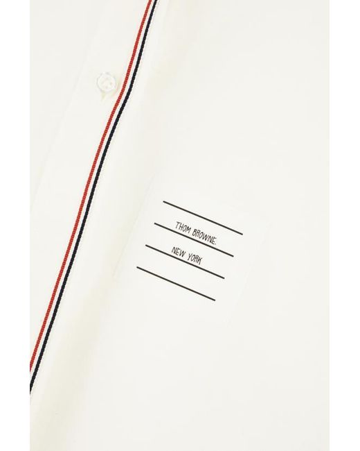 Thom Browne White Logo Patch Striped-Trim Shirt