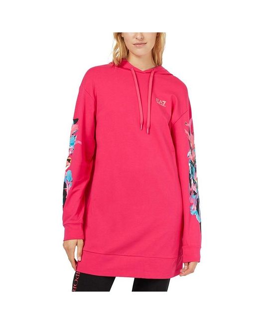 EA7 Pink Ea7 Series Floral Pattern Hooded Long Sweaters