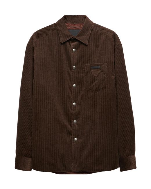 Prada Brown Logo Detailed Long-Sleeved Shirt for men