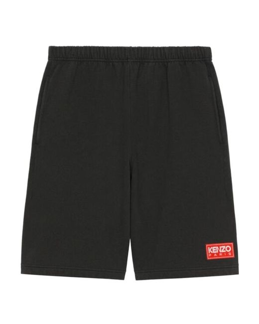 KENZO Black Logo-Patch Mid-Rise Shorts for men