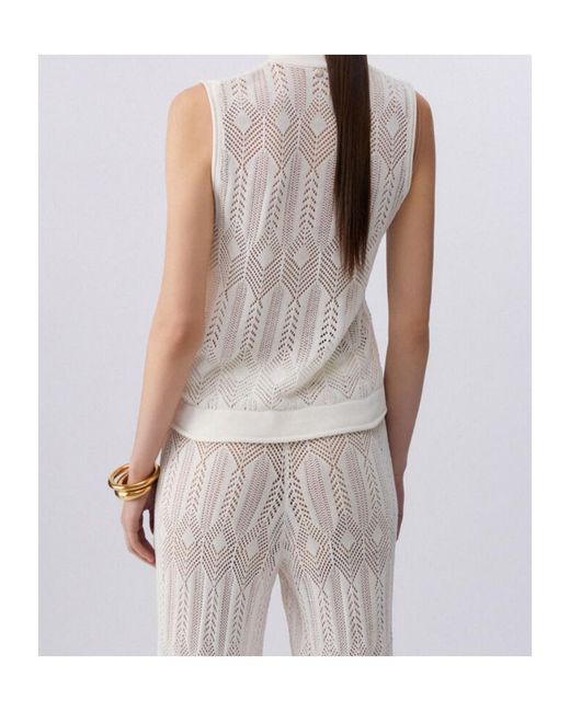 Liu Jo White Openwork Bow-Collar Knit Top