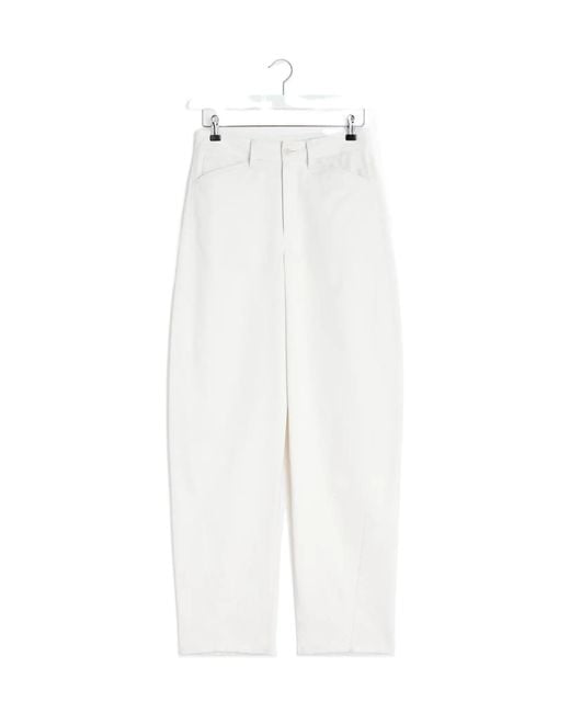 Lemaire White Contrast Stitching Tapered Jeans