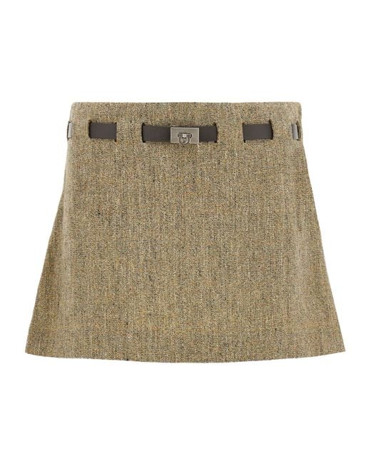 Ferragamo Natural Mini Skirt With Gancini Belt