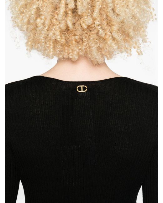 Twinset Black Ribbed V-Neck Knitwear