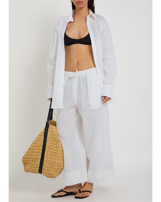 Totême White Wide-Leg Cotton And Linen-Blend Trousers