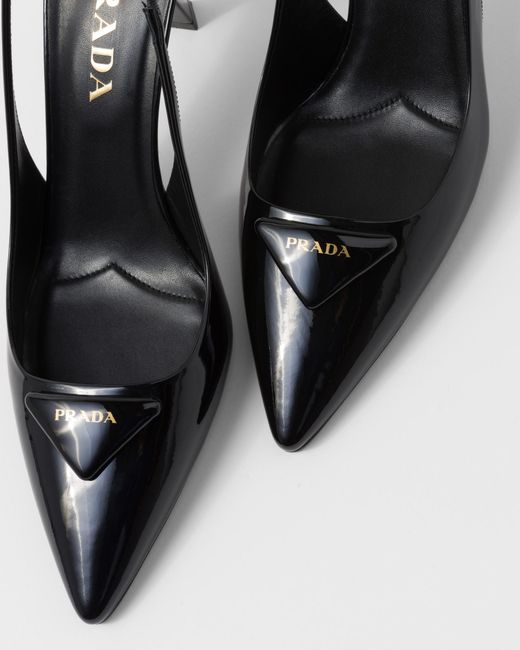 Prada Black Logo-Plaque Pointed-Toe Pumps