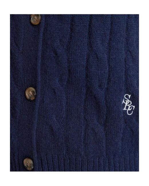 Sporty & Rich Blue Src Cable-Knit Button Cardigan