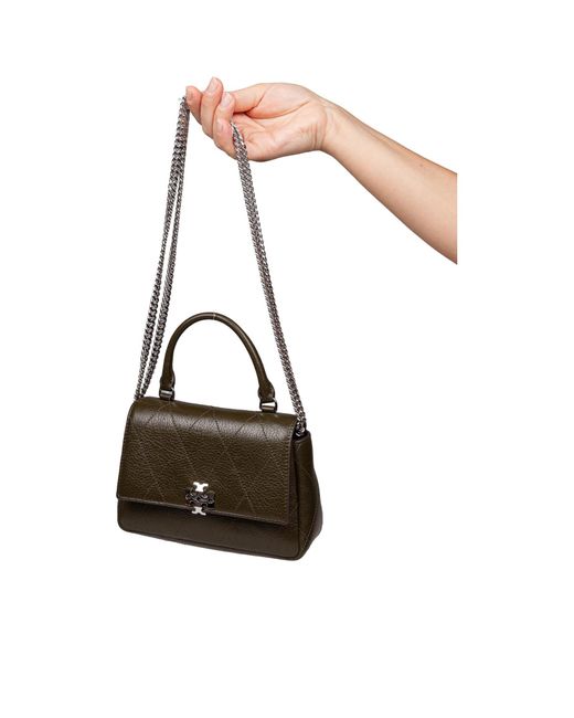 Tory Burch Brown Mini Charlie Quilted Top-Handle Crossbody