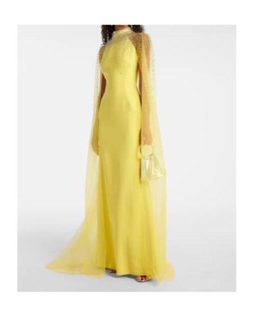 Jenny Packham Yellow Limelight Caped Embellished Gown