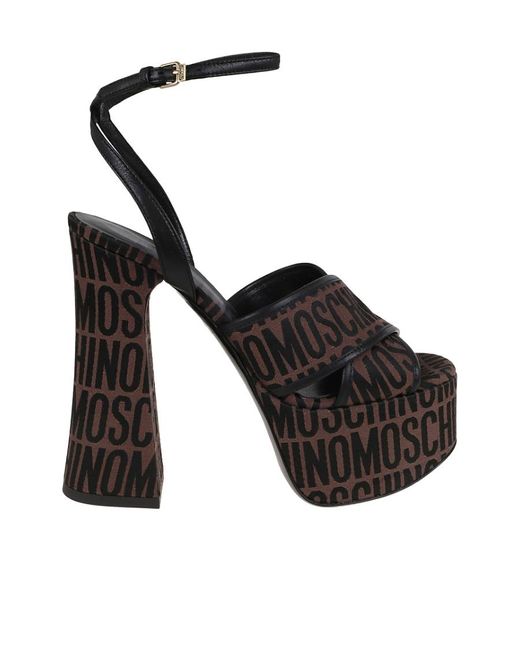 Moschino Black 145Mm Logo-Print Platform Sandals