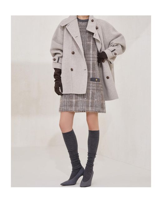Brunello Cucinelli Gray Check-Pattern Sequin Dress