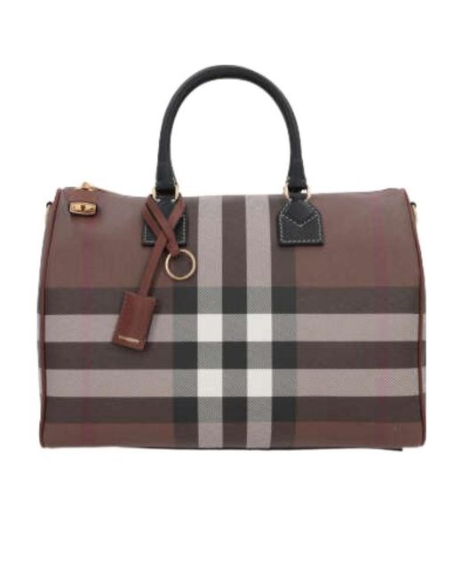 Burberry Brown Medium Check-Pattern Leather Bowling Bag