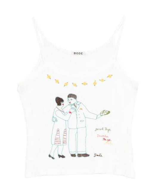 Bode White Companion Embroidered Tank Top
