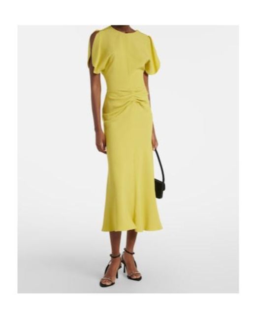 Victoria Beckham Yellow Bela Pleated Satin Midi Dress