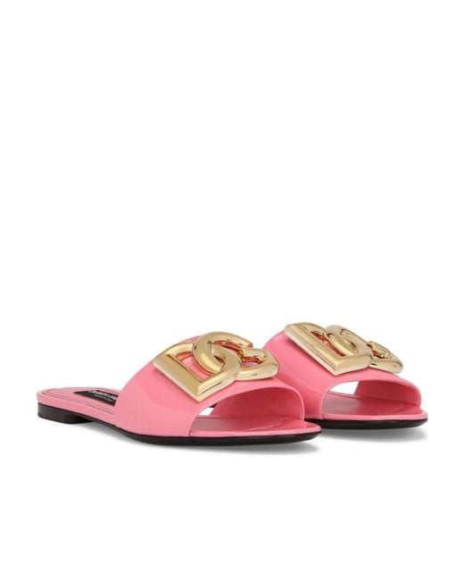 Dolce & Gabbana Pink Logo-Plaque Slip-On Slides