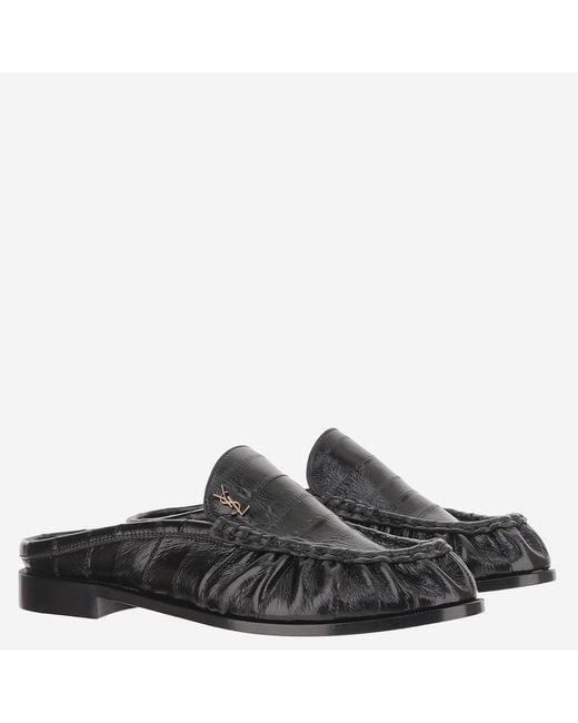 Saint Laurent Brown Logo Plaque Slip-On Flat Shoes
