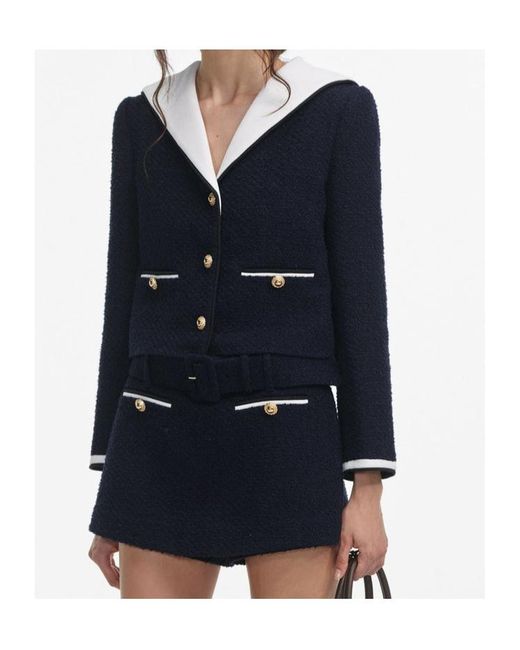 Self-Portrait Blue Boucle Contrast Collar Jacket