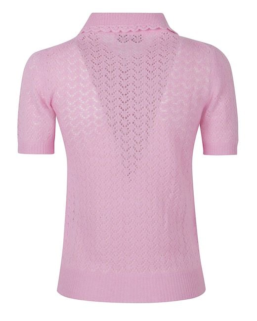 Miu Miu Pink Zipped Knitted Polo Top
