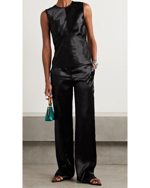 Ulla Johnson Black Ollie Satin Straight-Leg Pants