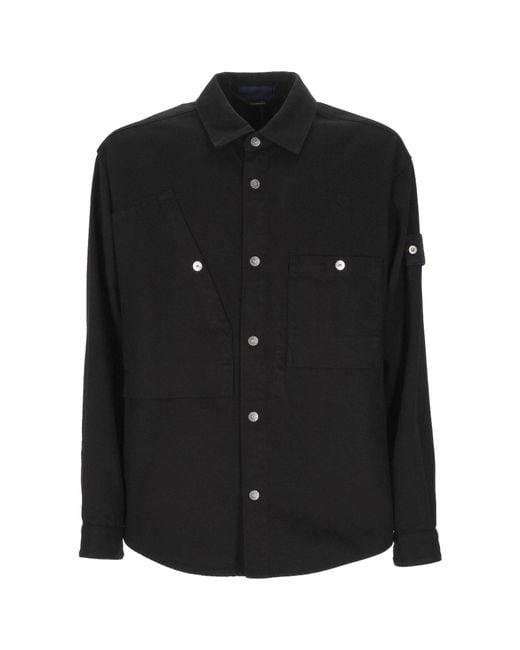 Stone Island Black Button-Up Long-Sleeved Denim Shirt for men