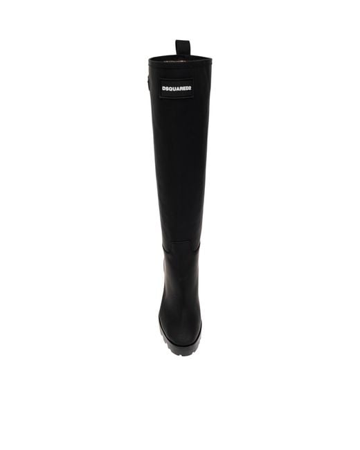 DSquared² Black Logo Patch Knee-Length Boots