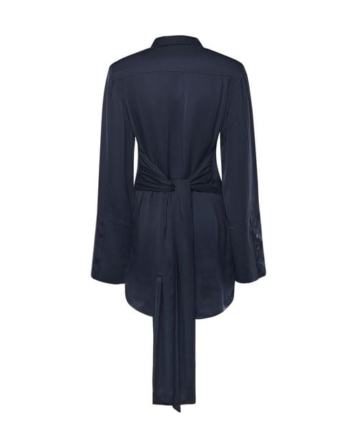 ROTATE BIRGER CHRISTENSEN Blue Tie-Waist Shirt Dress