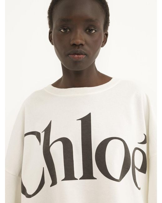 Chloé White Chloé Logo Printed Crewneck Cropped T-Shirt