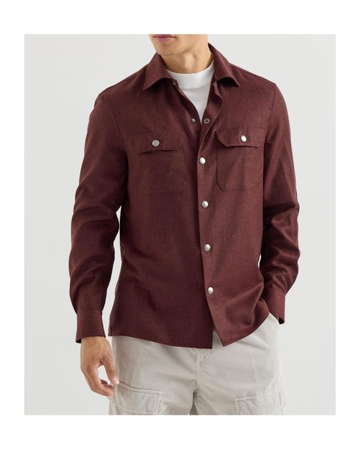 Brunello Cucinelli Purple Flannel Chest-Pockets Shirt Jacket for men
