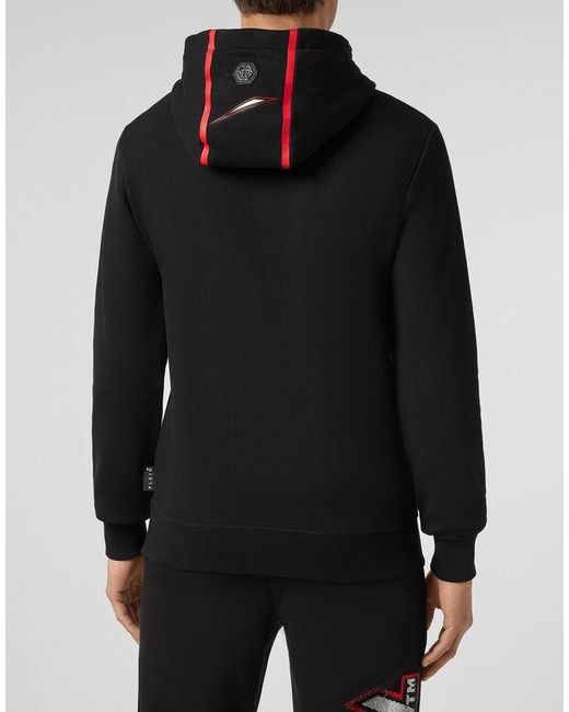 Philipp Plein Black Logo Details Hooded Hoodie for men