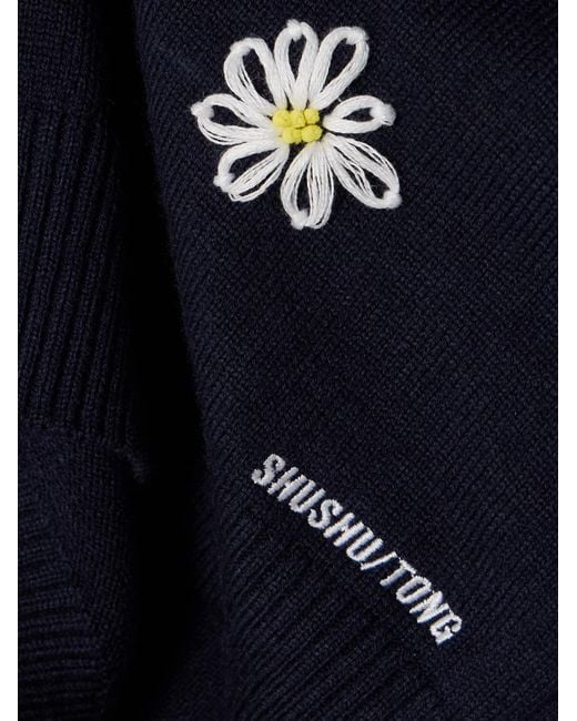 ShuShu/Tong Blue Floral Embroidery Short Polo Shirt