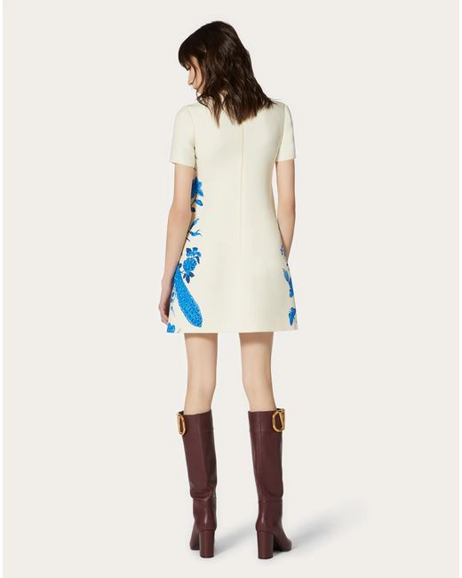 Valentino Blue Floral Print Short-Sleeve Dress