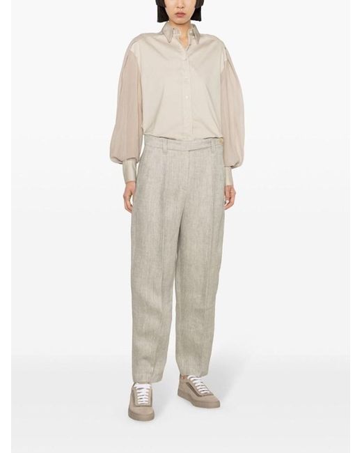 Brunello Cucinelli White Straight-Leg Cropped Trousers